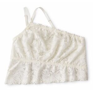Aerie White Lace Smocked Crop Top Bralette Adjustable Straps XL